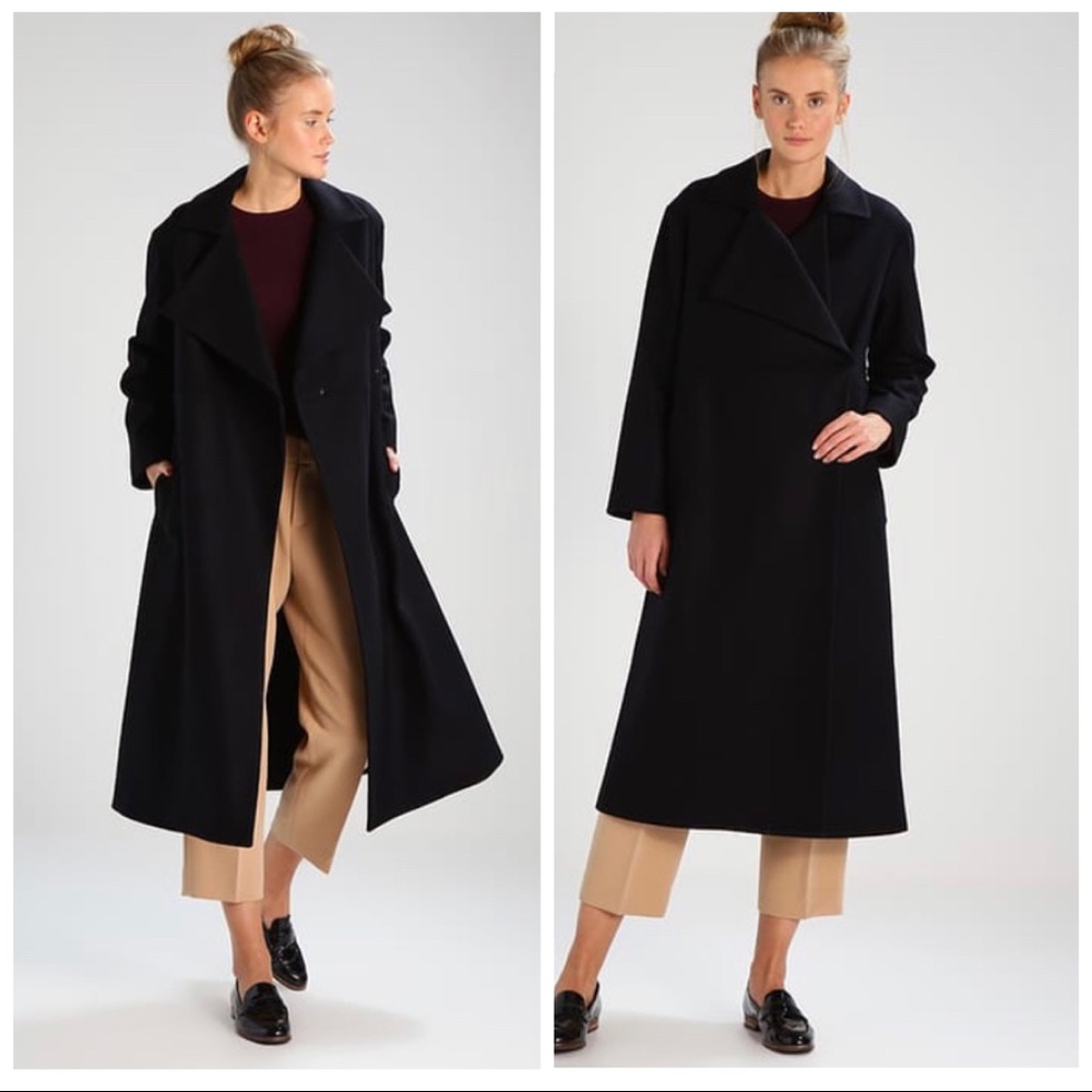 French Connection felt wool coat cinched waist